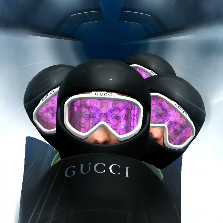 Gucci Apres Ski pink goggles in the Snapchat filter
